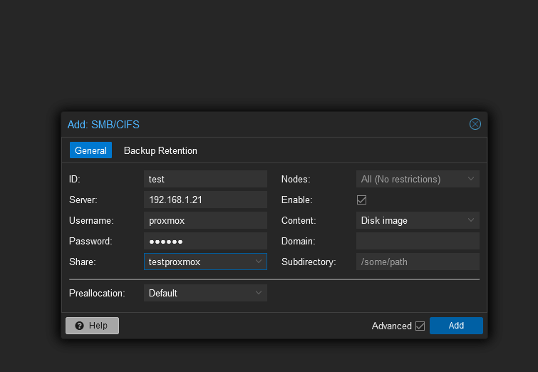 Mounting options for a CIFS/SMB share under Proxmox